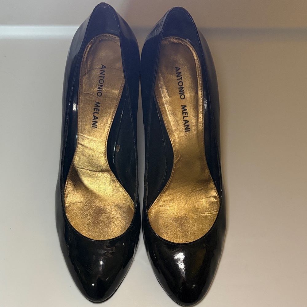 Antonio Melani Black Patent Wedge Heels